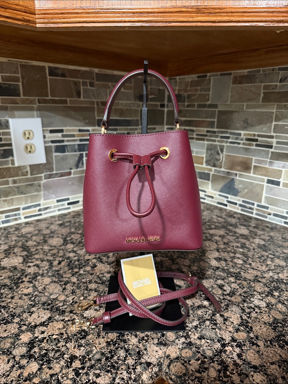 Michael Kors NWT Burgundy Saffiano Mini Bucket Bag with Gold Hardware
